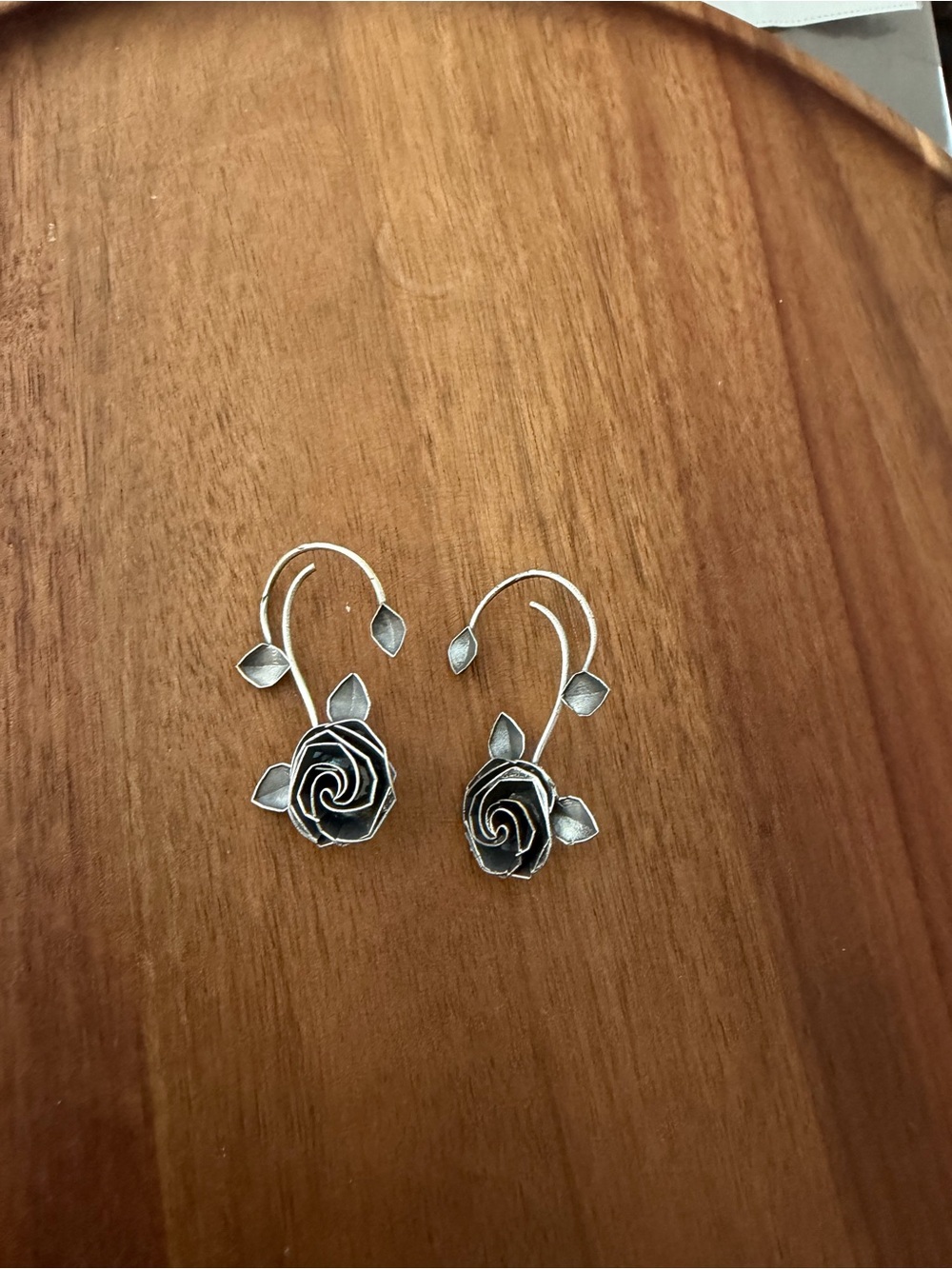 Sterling Silver Rose Drop Earrings - Silver Floral Hooks